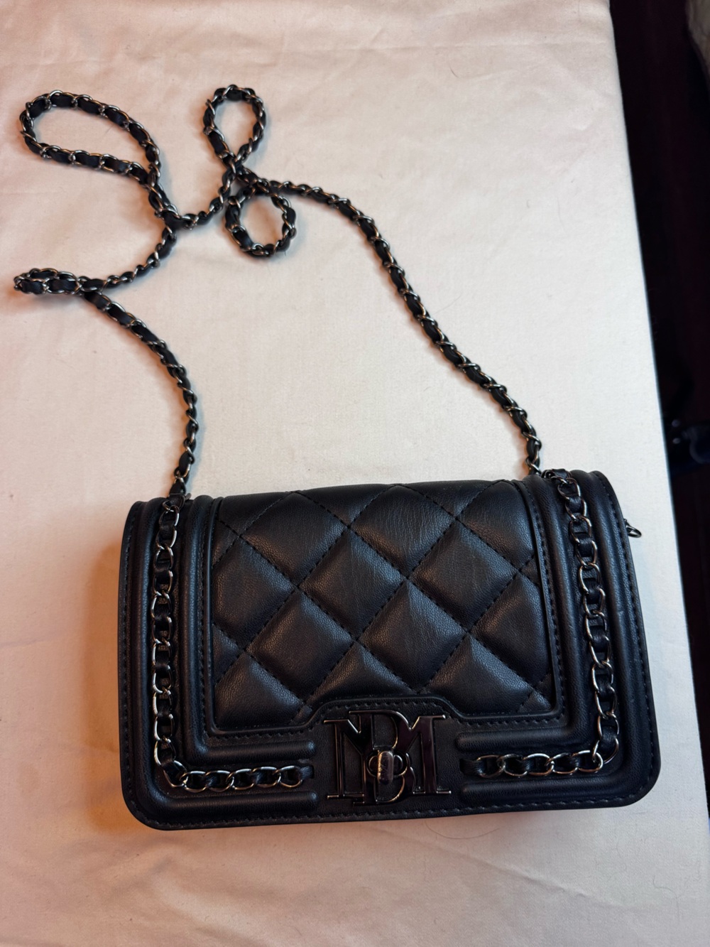 Badgley Mischka Black Quilted Crossbody with Chain Strap